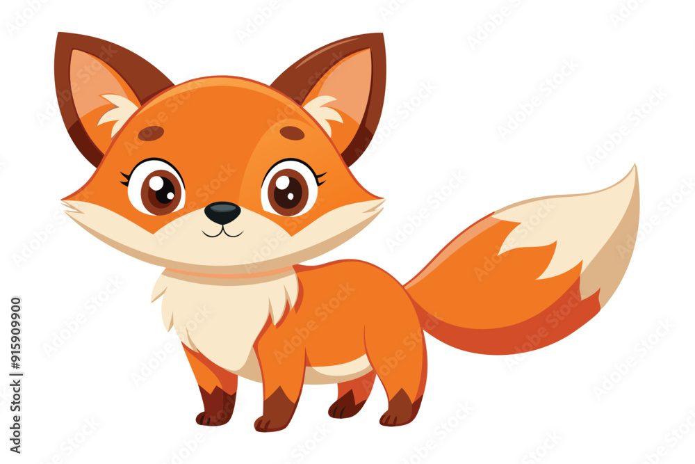 Obraz premium A charming cartoon fox with bright orange fur and expressive eyes playfully poses, showcasing its adorable features against a clean white backdrop