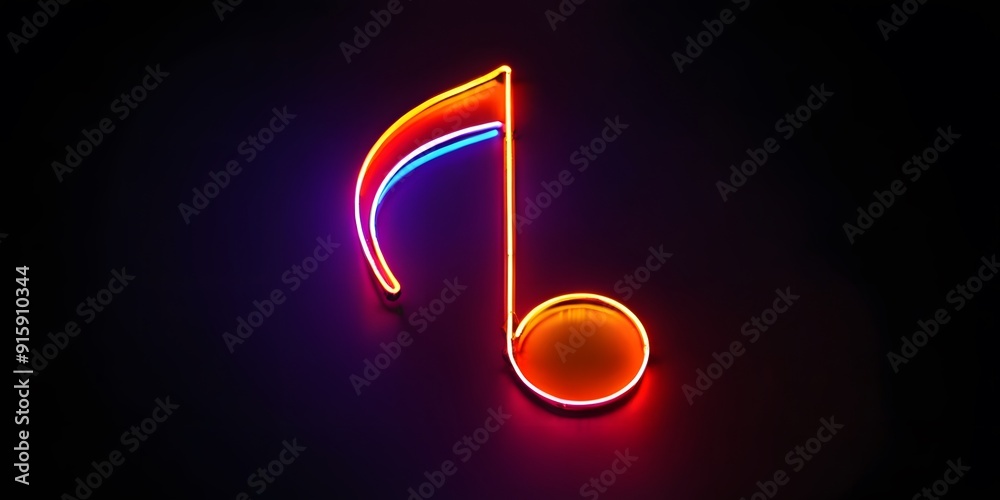 Neon music note sign glowing with vibrant colors against a dark background, symbolizing the essence of music and light. Neon music note sign glowing with vibrant colors against a dark background, symbolizing the essence of music and light.