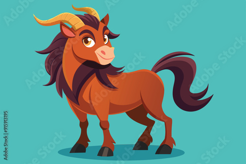 A cheerful centaur character stands confidently, showcasing a blend of human and horse traits in a colorful and cartoonish design