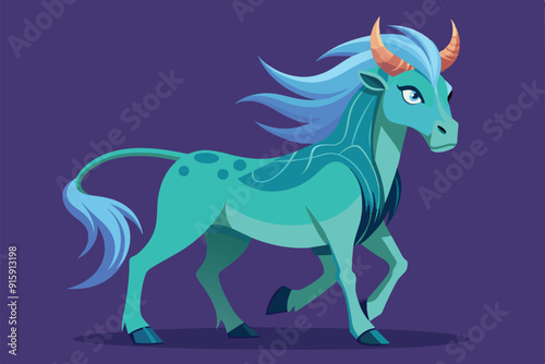 A colorful centaur with turquoise fur and flowing mane walks confidently, showcasing customizable features in a whimsical fantasy landscape