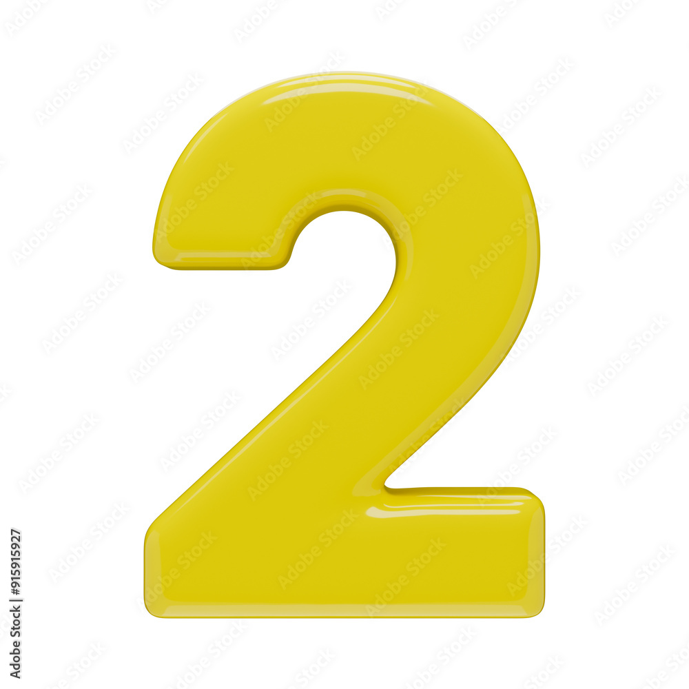 Volumetric number two, isolated on a transparent background. 3D digit 2 in yellow color plastic with a glossy texture. Photorealistic render. Volumetric number two, isolated on a transparent background. 3D digit 2 in yellow color plastic with a glossy texture. Photorealistic render.