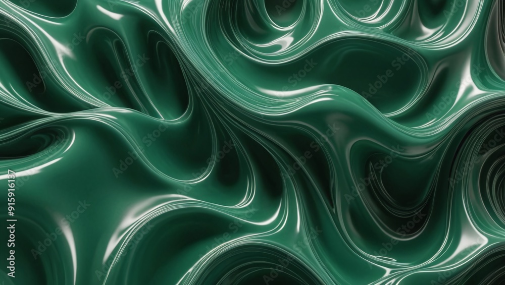 Obraz premium Emerald Green Fluid Waves Abstract Organic Texture Background