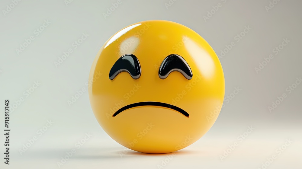 A vibrant 3D rendering of a yellow emoticon with a sad facial expression. The emoticon features large, downturned eyes and a frowning mouth. A vibrant 3D rendering of a yellow emoticon with a sad facial expression. The emoticon features large, downturned eyes and a frowning mouth.