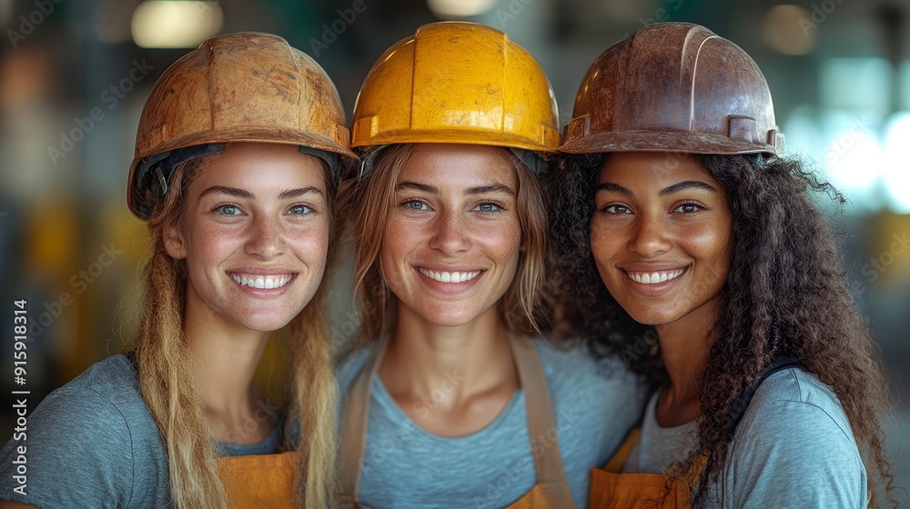 Beautiful young girl in work helmet concept for labor day in usa Beautiful young girl in work helmet concept for labor day in usa