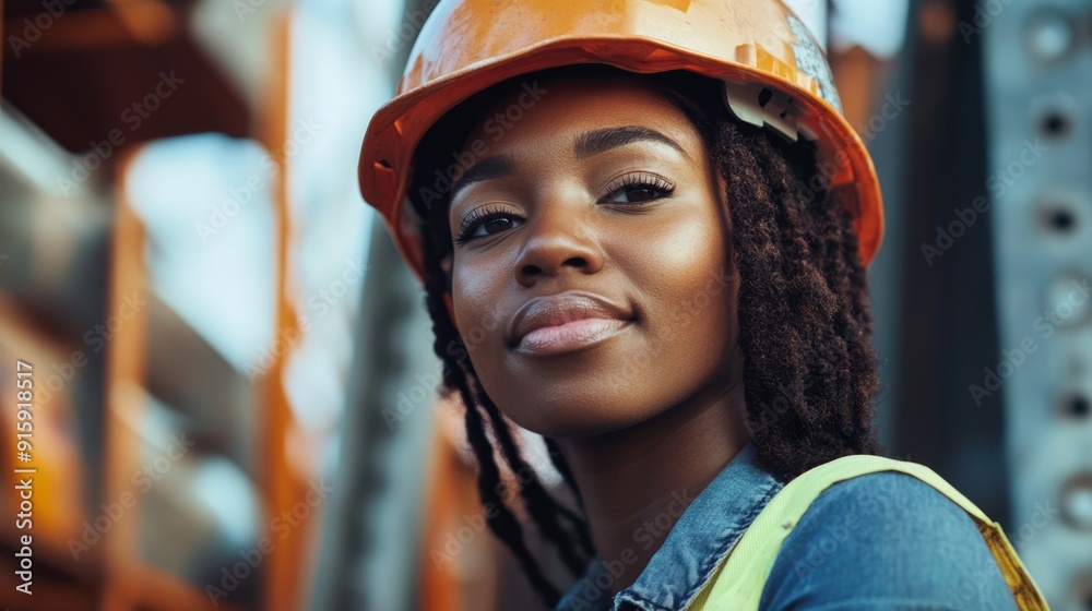 Beautiful young girl in work helmet concept for labor day in usa Beautiful young girl in work helmet concept for labor day in usa