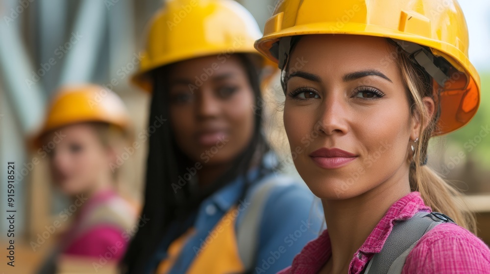 Beautiful young girl in work helmet concept for labor day in usa Beautiful young girl in work helmet concept for labor day in usa