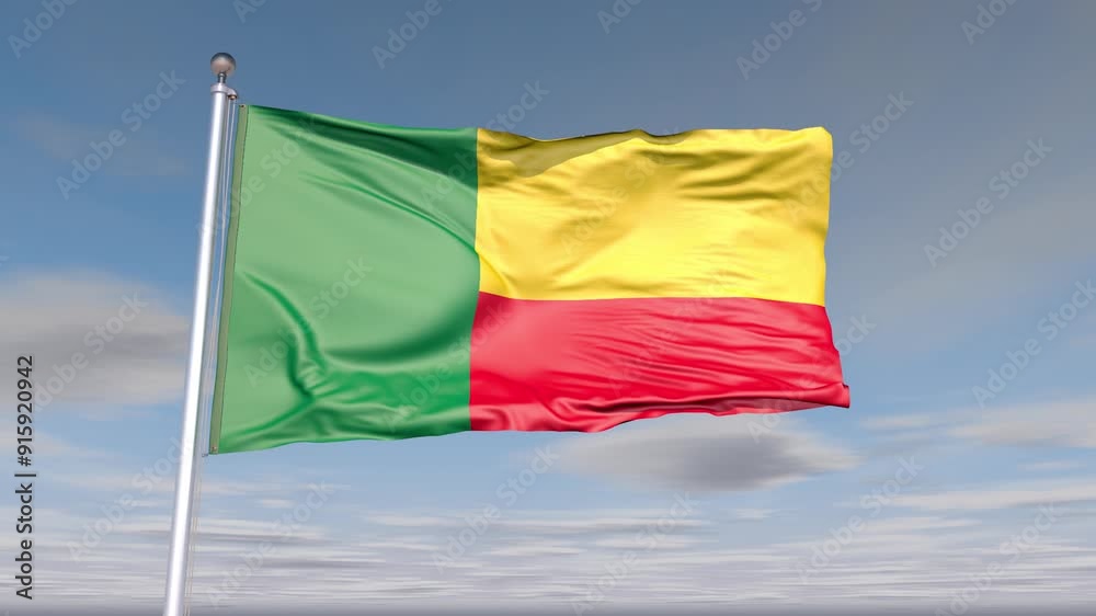 Benin Flag Animation With Sky And Cloud Benin Flag Animation With Sky And Cloud