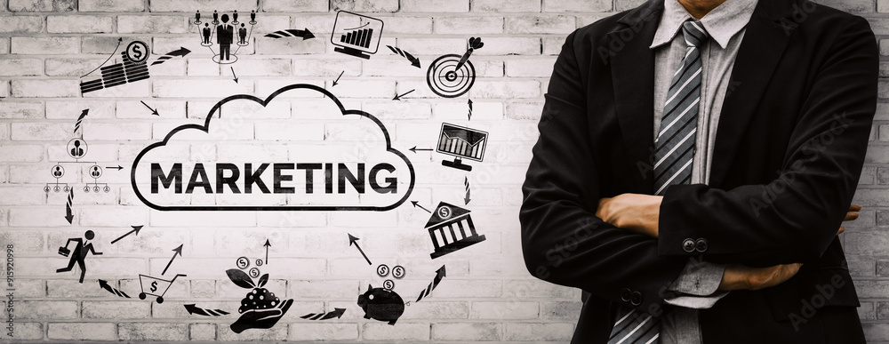 Φωτογραφία Digital Marketing Technology Solution for Online Business Concept - Graphic interface showing analytic diagram of online market promotion strategy on digital advertising platform via social media