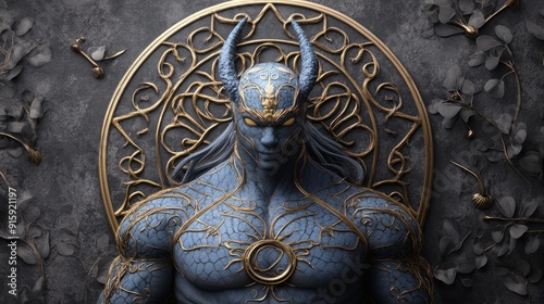 Intricate depiction of Anansi, the African trickster spider god, skillfully weaving a complex web with shimmering gold threads, embodying wisdom, storytelling, and cunning