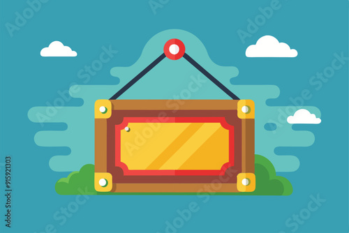 A flat illustration of a customizable closed sign suspended outside, perfect for indicating a business is not currently open to customers