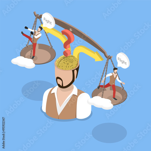 3D Isometric Flat Vector Illustration of Fight Or Flight , Stress Response