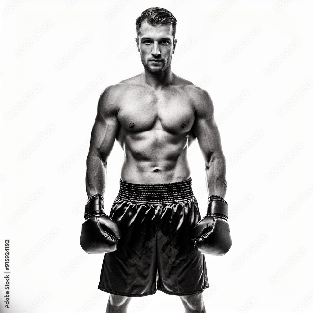 Fototapeta premium Boxer ready to fight, black and white boxer