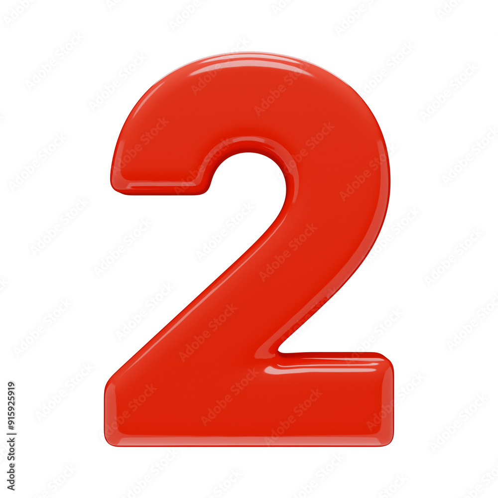 Volumetric number two, isolated on a transparent background. 3D digit 2 in red color plastic with a glossy texture. Photorealistic render. Volumetric number two, isolated on a transparent background. 3D digit 2 in red color plastic with a glossy texture. Photorealistic render.