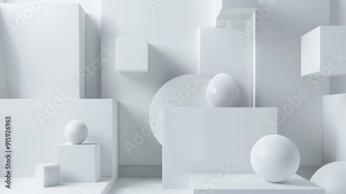 Wallpaper Mural Abstract Geometric Composition in White Torontodigital.ca