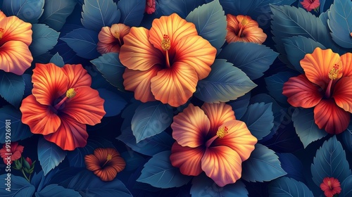 Wallpaper Mural A Vibrant Display of Blooming Flowers | Painted Blossoms in Shades of Orange, Yellow and Green Torontodigital.ca