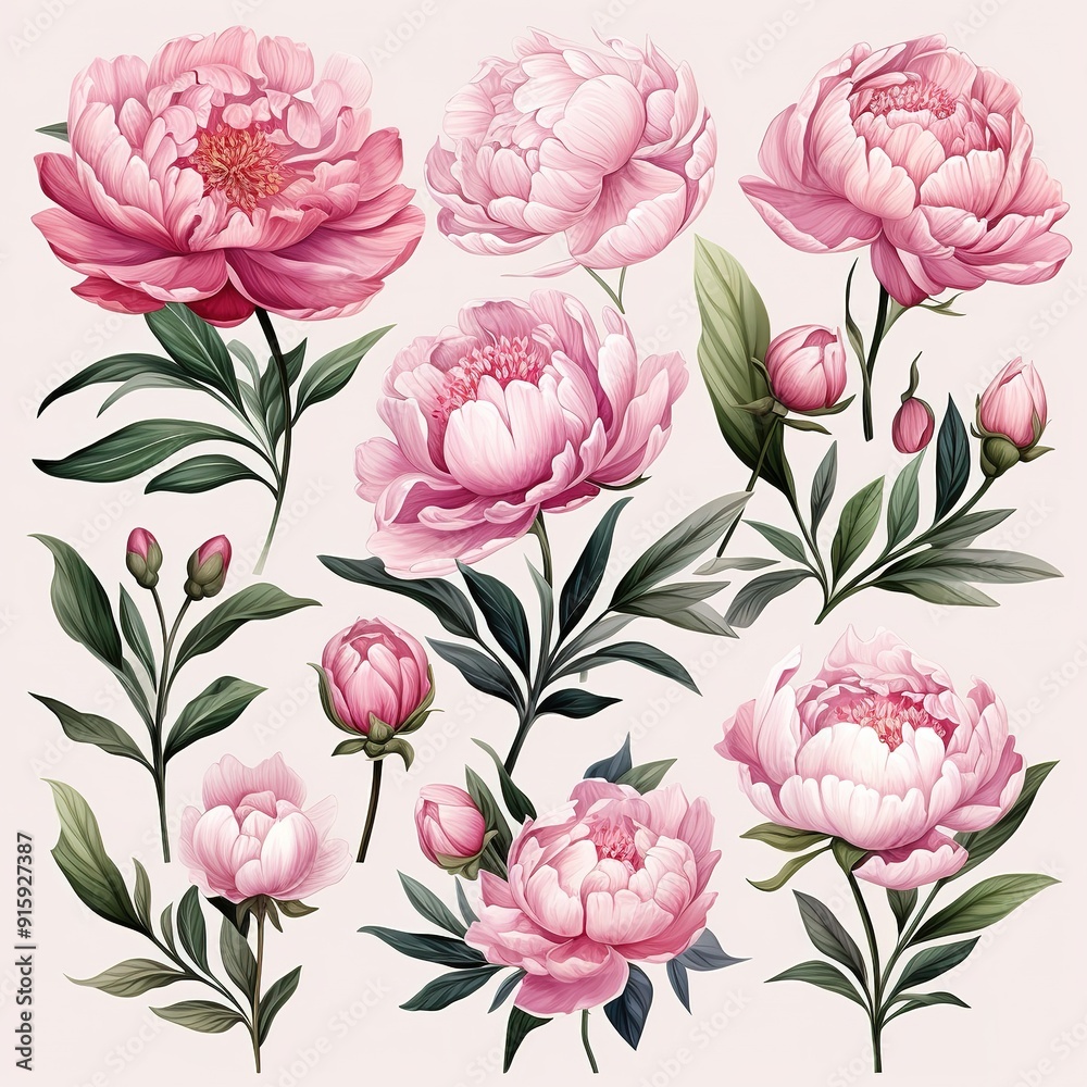 Pink peonies with green leaves. Pink peonies with green leaves.