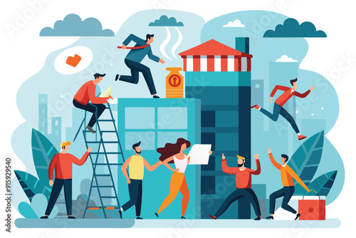 Employees engage in a building evacuation training, practicing procedures and teamwork while remaining attentive to safety protocols and instructions