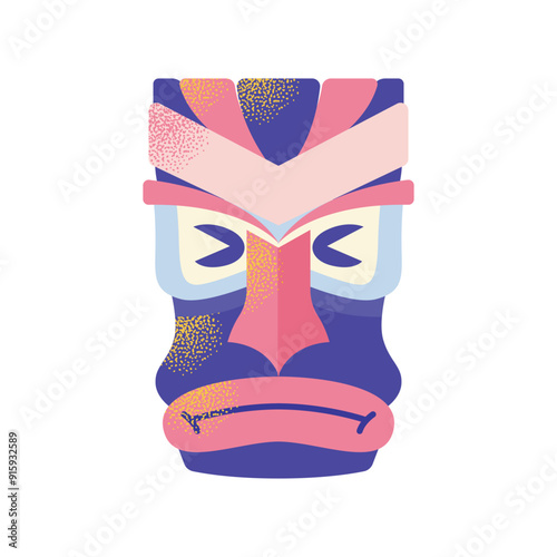 Set of tiki masks. Cartoon ceremonial tiki totem masks, Wooden Totems, Ornamental Hawaiian Mask, Fantasy African Mask Sculpture. Vector illustrations Ethnic tribal ritual masks isolated on background photo