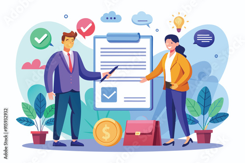Two business people engage in signing a contract while discussing important terms in a professional environment