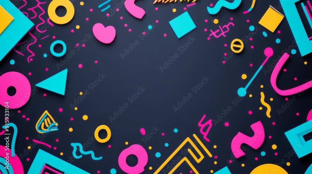 90's Inspired Neon Color Background with Bold Geometric Patterns and Central Copy Space - Retro Design - Graphic Design Industry 90's Inspired Neon Color Background with Bold Geometric Patterns and Central Copy Space - Retro Design - Graphic Design Industry