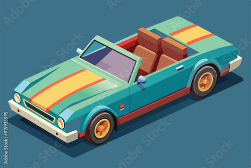 A vibrant isometric illustration of a convertible car featuring customizable options, showcasing detailed colors and design elements