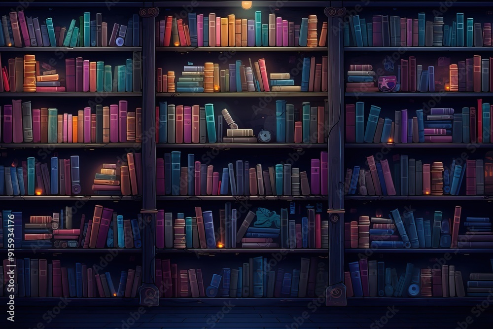 illustration of bookshelves background with stacks of books illustration of bookshelves background with stacks of books