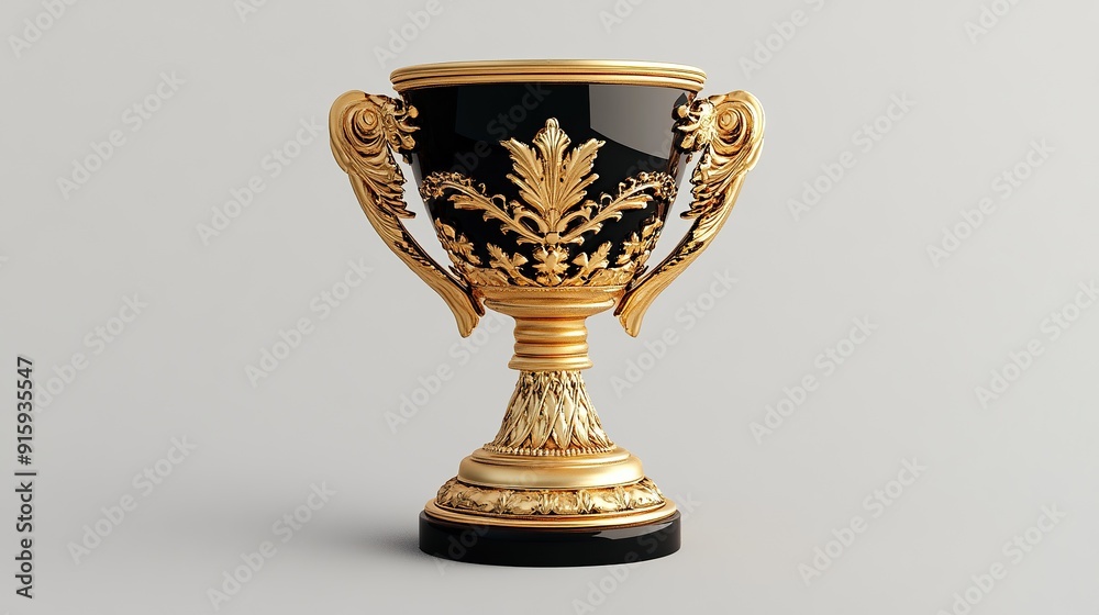 Golden trophy cup with ornate details on a white background. Golden trophy cup with ornate details on a white background.