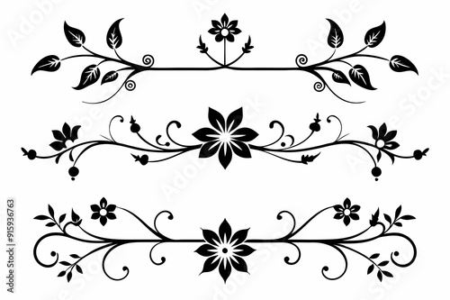 graphic with a black elegant plant ornament on an isolated background