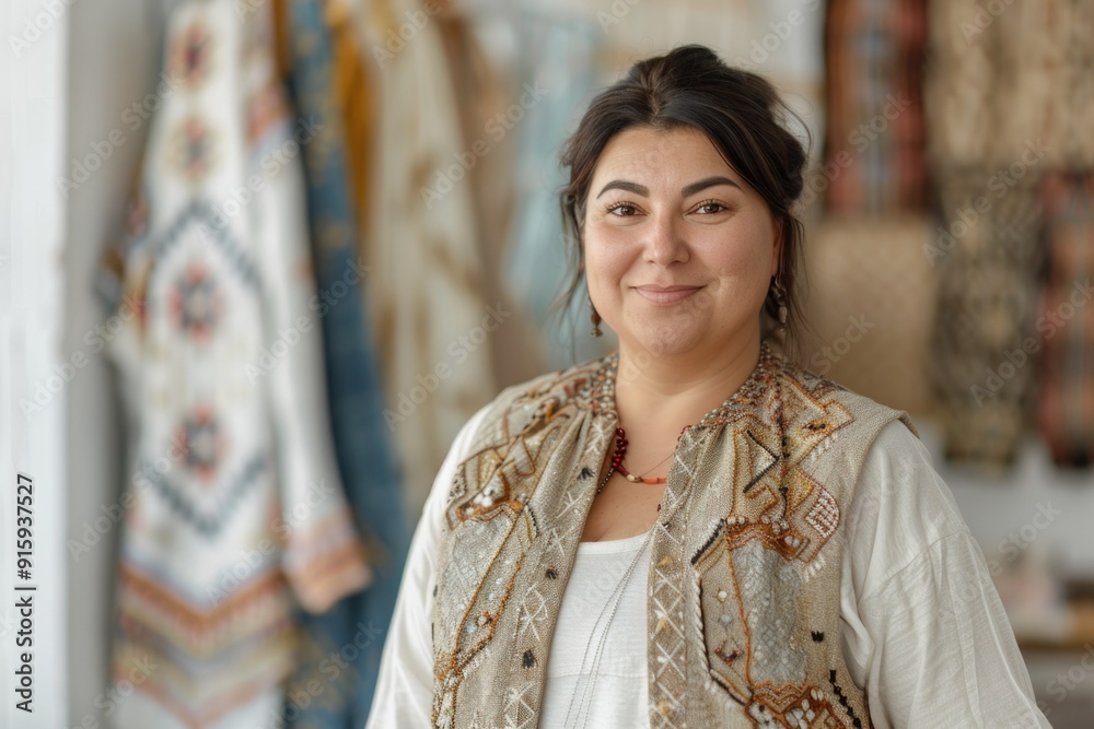 woman seamstress. cutter. stitching on a sewing machine. excess weight. homemade vest. woman seamstress. cutter. stitching on a sewing machine. excess weight. homemade vest.