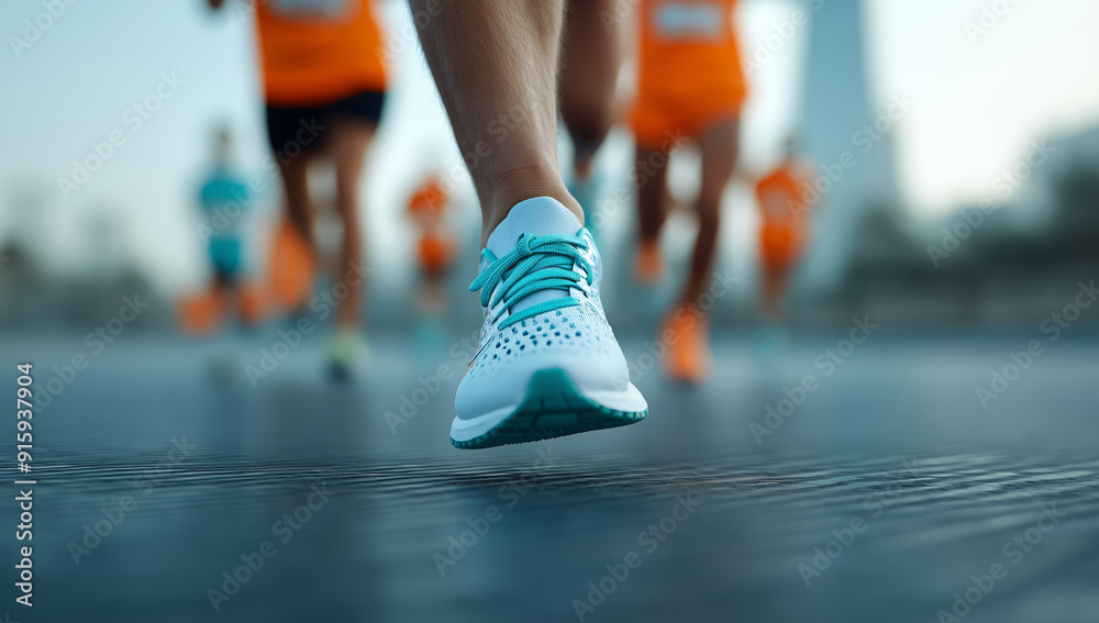 Fototapeta premium Athletes running a marathon, dynamic motion and vibrant energy of the competition 