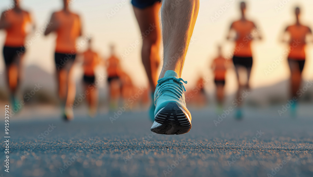 Fototapeta premium Athletes running a marathon, dynamic motion and vibrant energy of the competition 