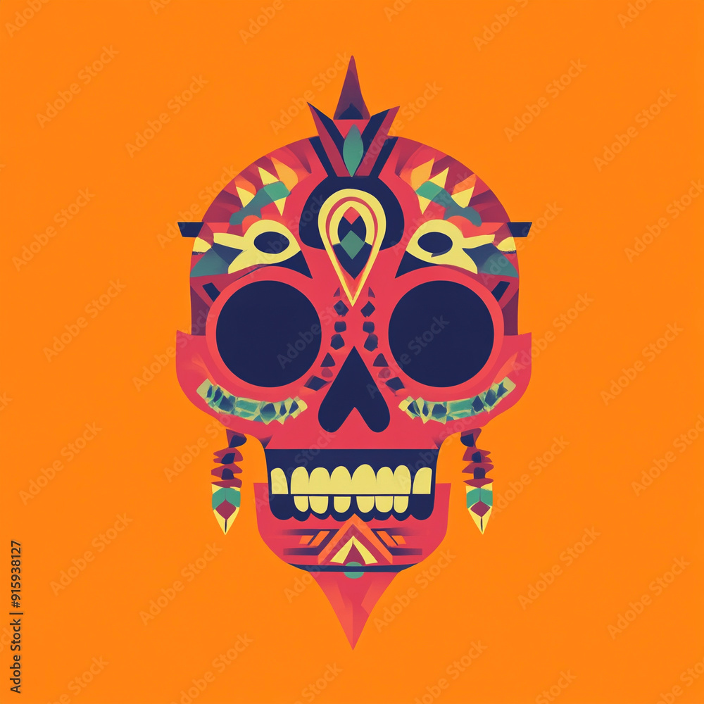 Minimalistic flat of a toony mexican skull Minimalistic flat of a toony mexican skull
