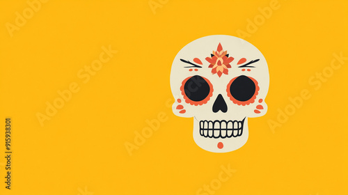 Minimalistic flat of a toony mexican skull photo