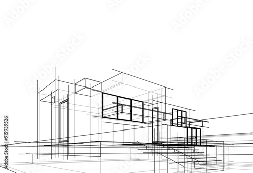 architectural sketch of a house