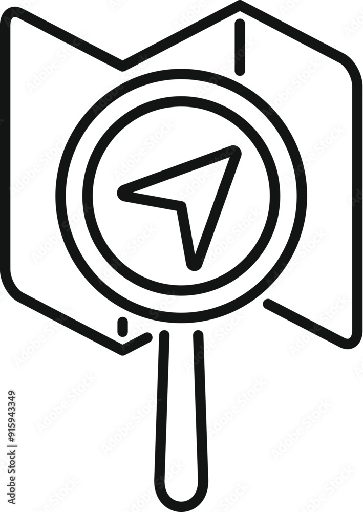 Line art icon of a magnifying glass showing the location on a map, perfect for representing gps navigation Line art icon of a magnifying glass showing the location on a map, perfect for representing gps navigation
