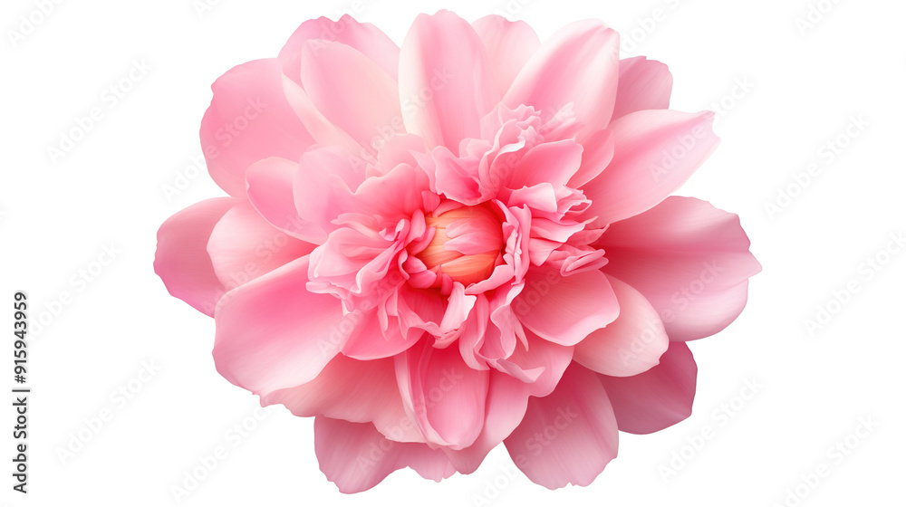 Fototapeta premium top view of beautiful pink peony and loose petals flowers on transparent png and white background