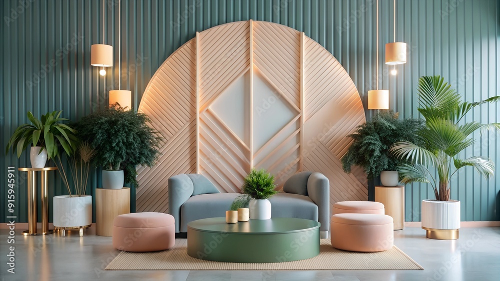 Fototapeta premium Modern Interior with Symmetrical Design and Pastel Tones