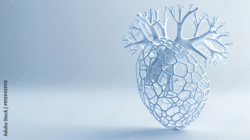 Abstract 3D rendering of a heart with intricate branching structures. Abstract 3D rendering of a heart with intricate branching structures.