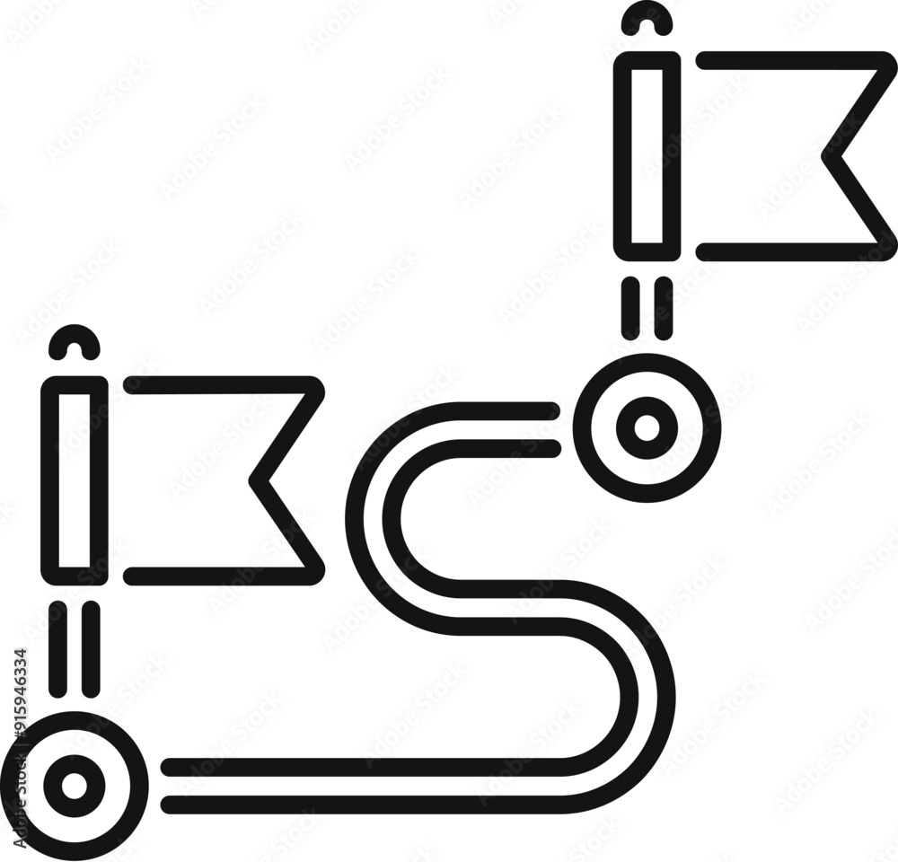 Winding route with pins and flags showing the way to success Winding route with pins and flags showing the way to success