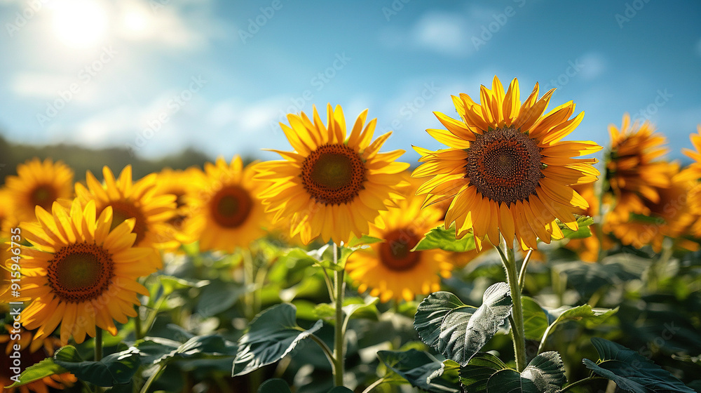 beautiful sunflower on a field in the morning beautiful sunflower on a field in the morning
