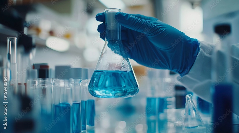 Scientist's Focus: Hands with Flask in Lab Scientist's Focus: Hands with Flask in Lab