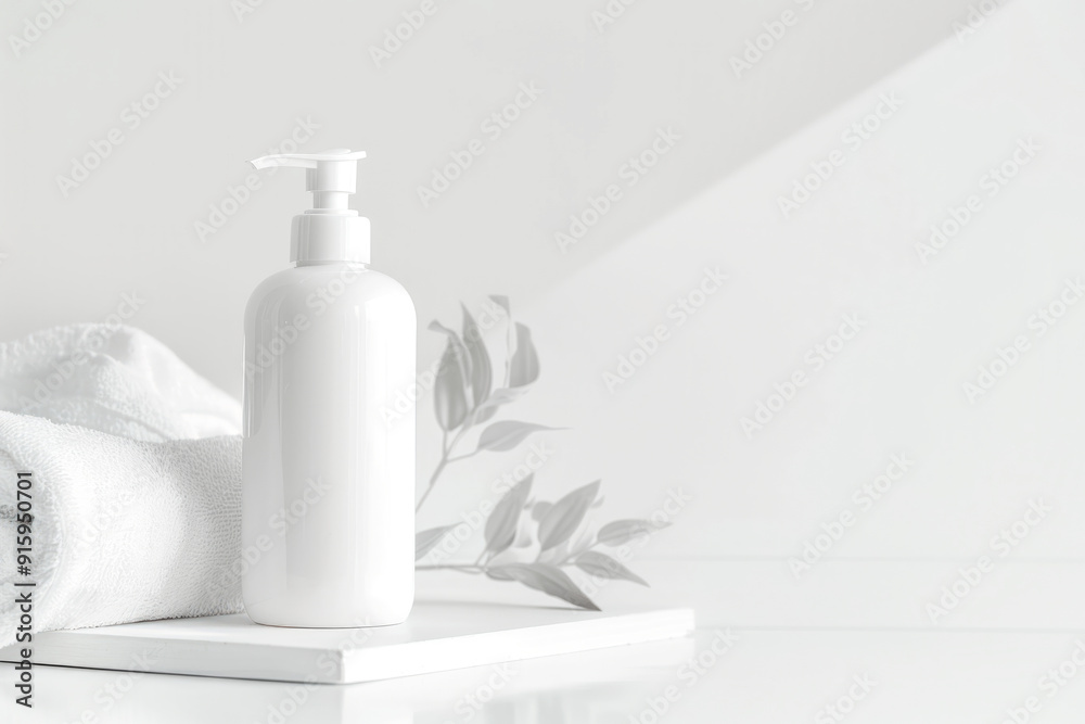 Transparent bottle with a dispenser for cleanser, conditioner, soap on a white background. Cosmetic product packaging. Transparent bottle with a dispenser for cleanser, conditioner, soap on a white background. Cosmetic product packaging.