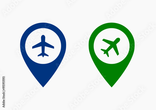  Map pointer with airplane icon . Airplane and location pin icon vector . Airport location pin icon ux ui destination,direction