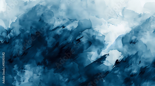 Watercolor Brush Strokes in Blue, Dark and Cold Artistic Design