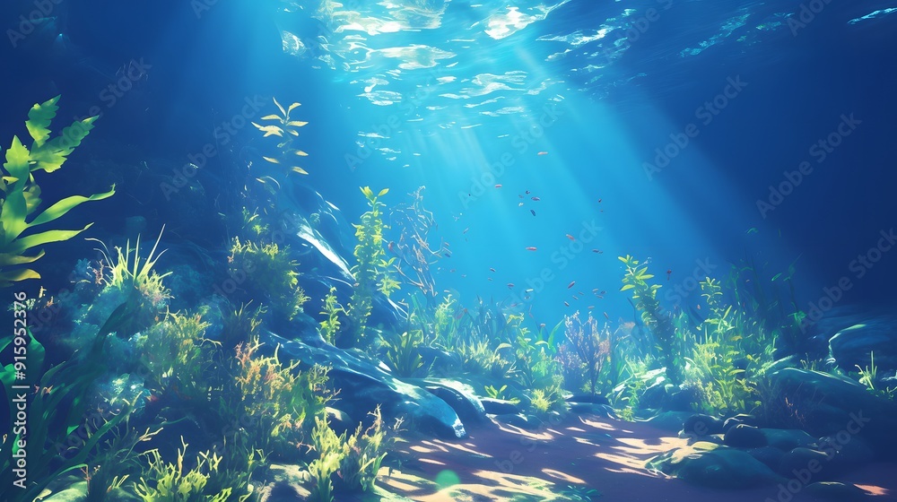 Obraz premium The sea, coastal coral reefs, deserts and seaweed in a realistic lighting style, dynamic landscapes, cryengine, full of soft, dreamy light scenes. II