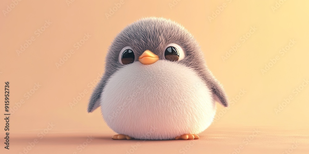 Obraz premium Adorable, chubby penguin, round belly, big eyes, chibi, Fluffy plush, slightly fluffy, pastel tones