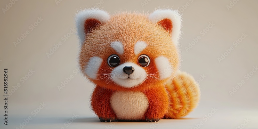 © Brian - Adorable, chubby red panda, round belly, big eyes, chibi, Fluffy plush, slightly fluffy, pastel tones,