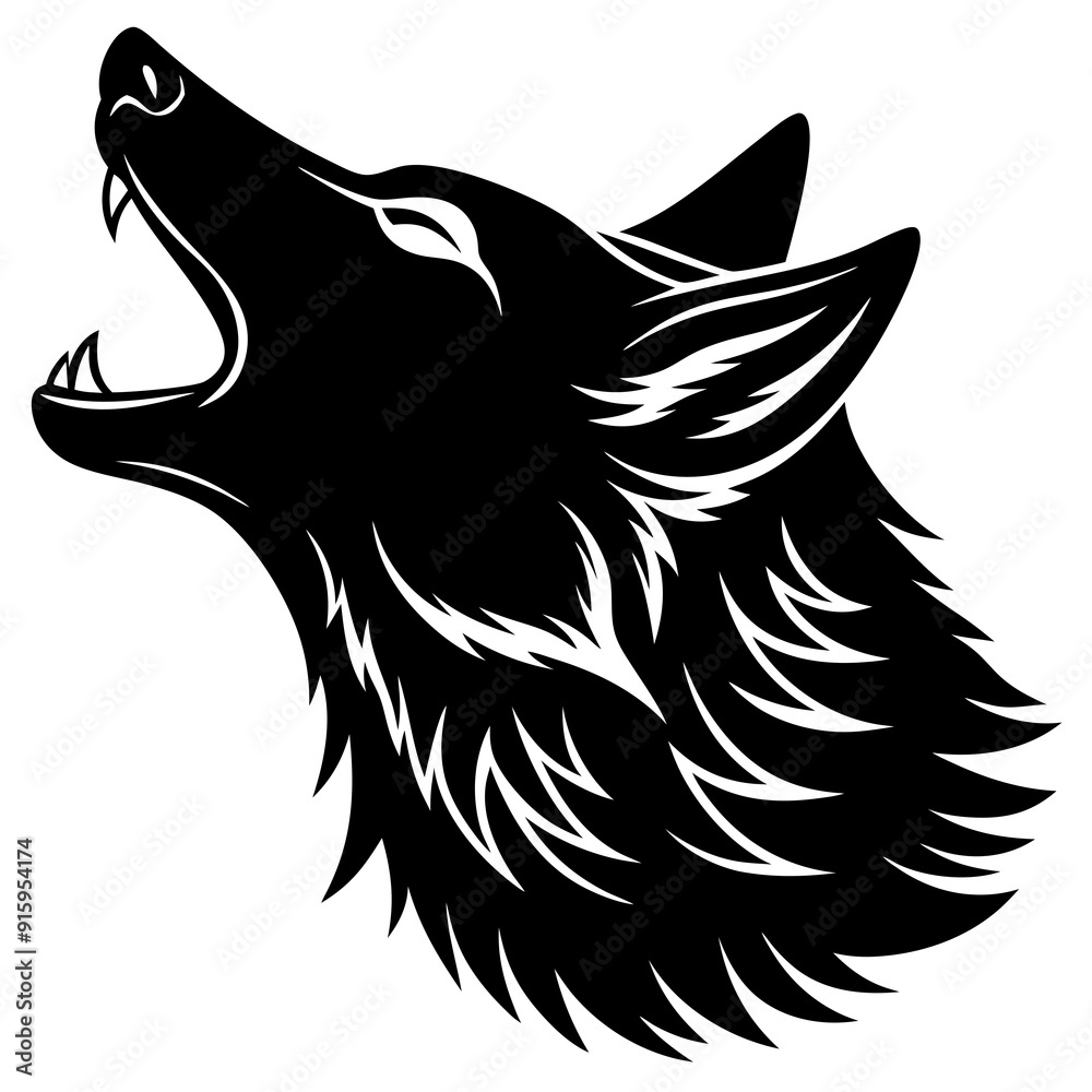 Wolf Head Howling Silhouette Vector, Wolf Head icon Wolf Head Howling Silhouette Vector, Wolf Head icon