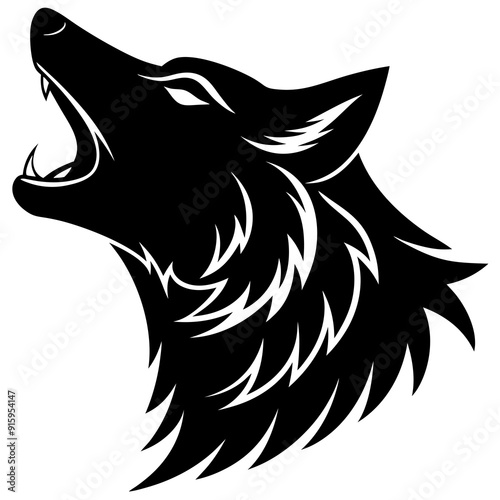 Wolf Head Howling Silhouette Vector, Wolf Head icon