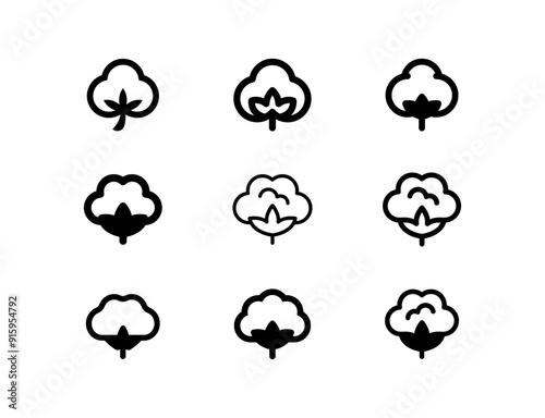 Cotton icon set. Simple vector black cotton illustration.